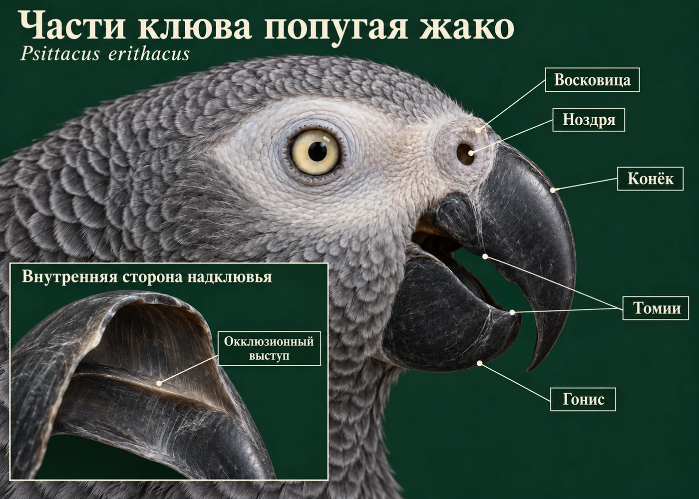 Части клюва попугая жако